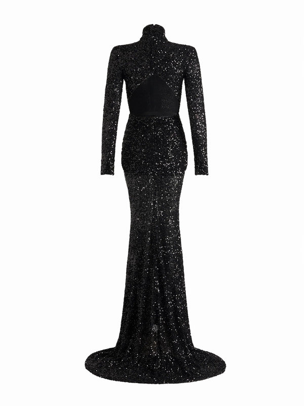 Langes Paillettenkleid mit Schleppe