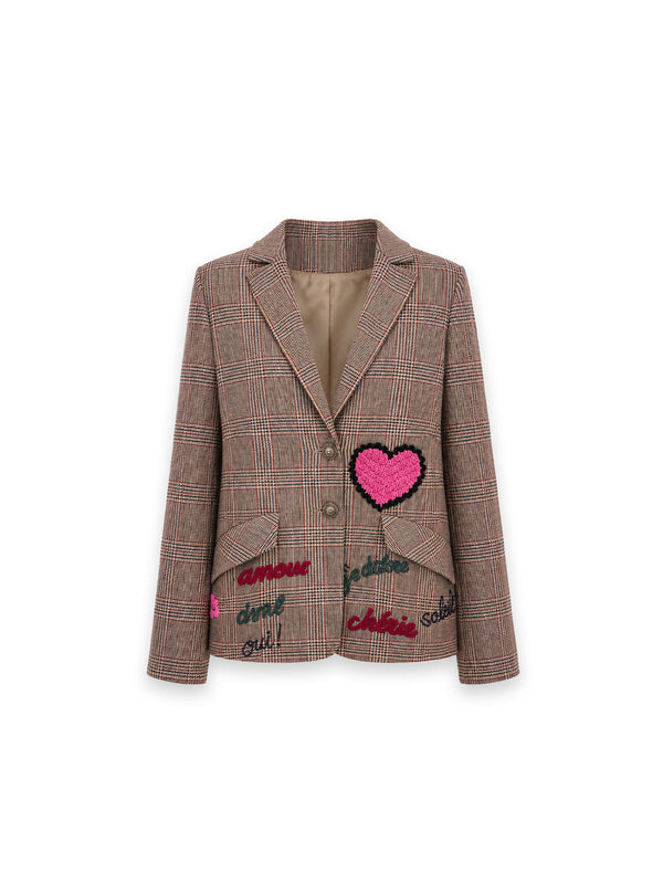 Blazer Karomuster mit Stickerei Details