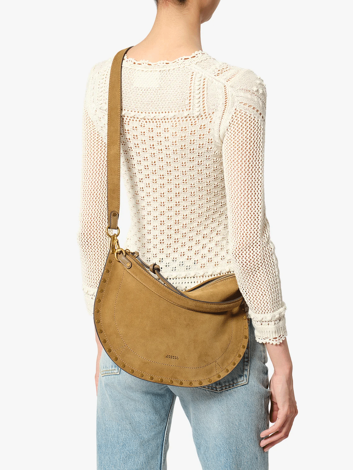 Oskan Soft Zip Veloursledertasche mit Nieten