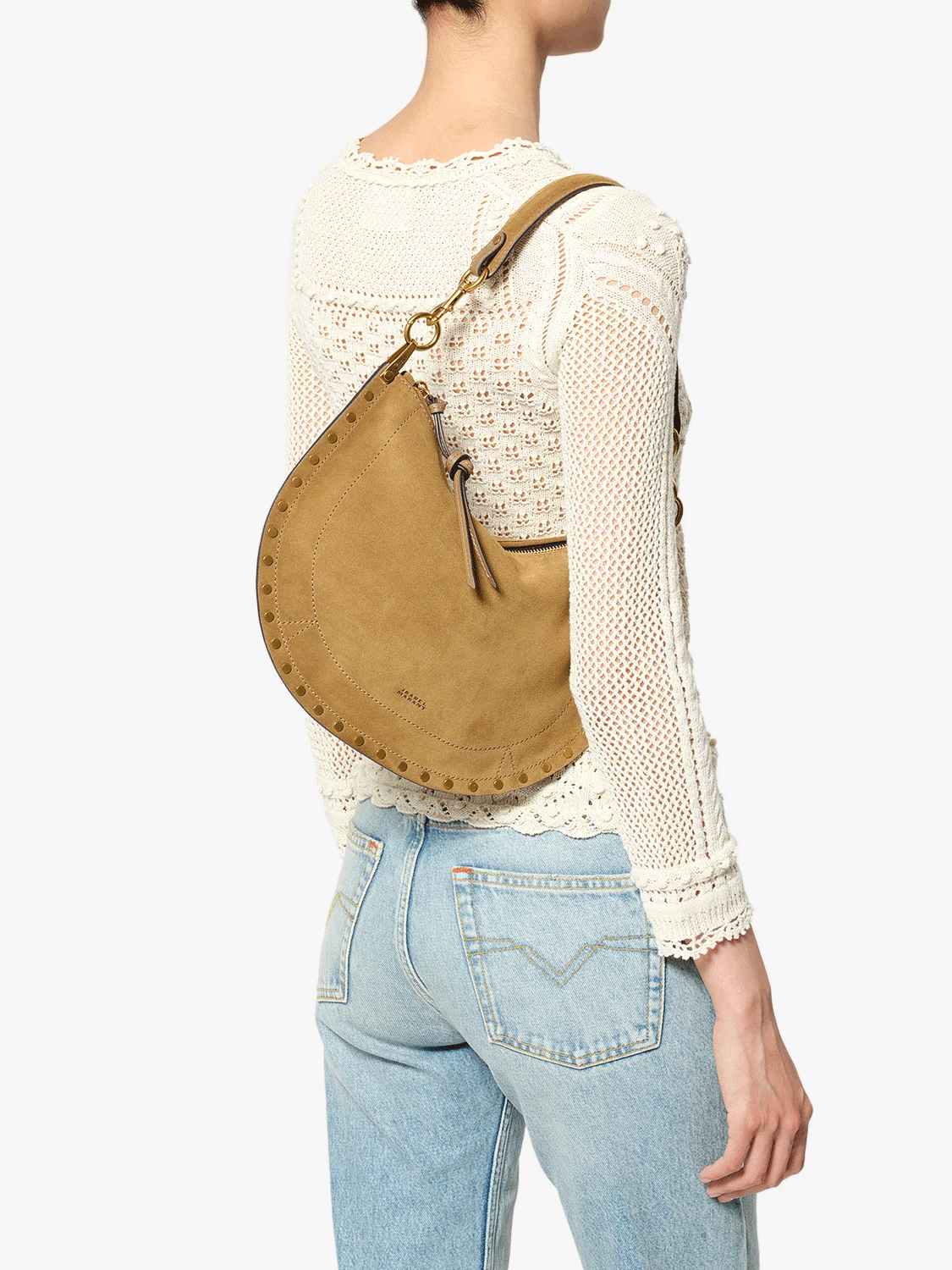 Oskan Soft Zip Veloursledertasche mit Nieten