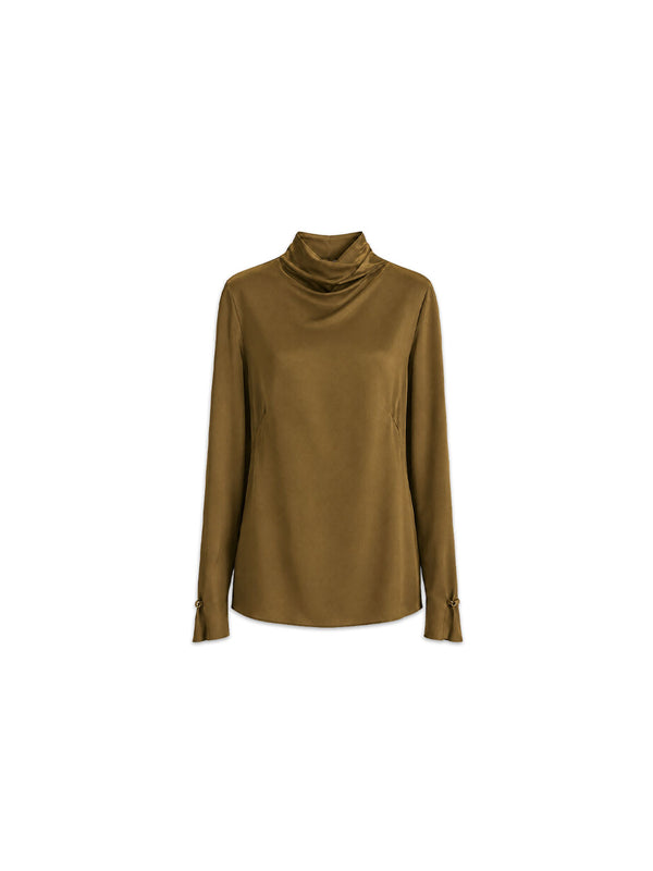 Bluse mit drapiertem Stehkragen aus Satin
