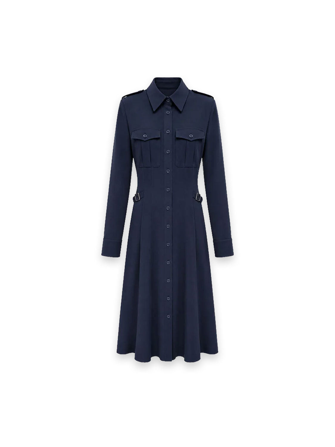Shirt dress with waist buckles