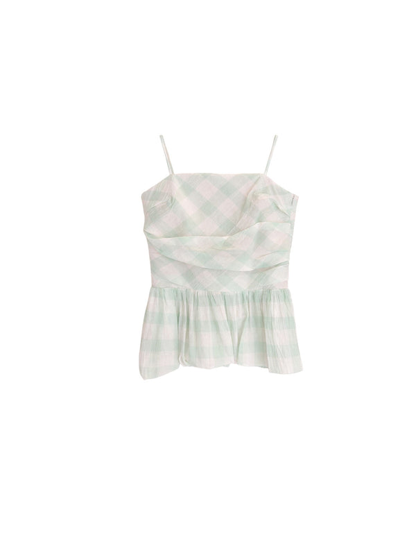 Gingham Cropped Shirred Top