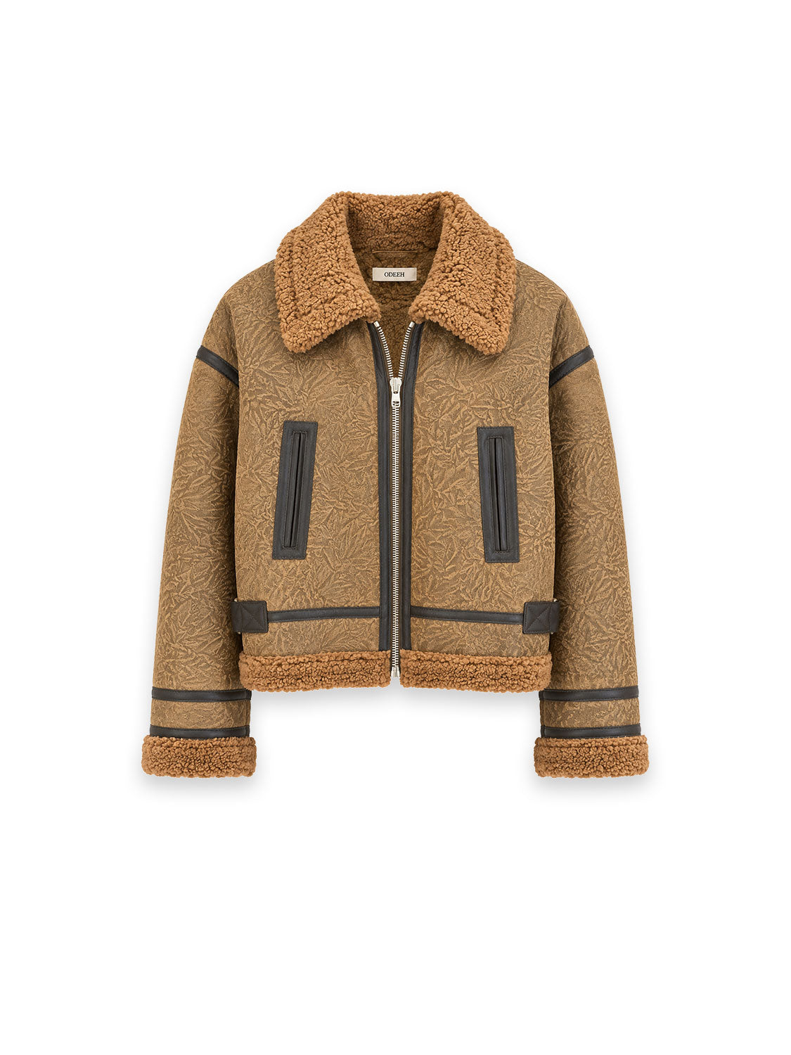 Jacke mit Shearling Besatz und Lederdetails