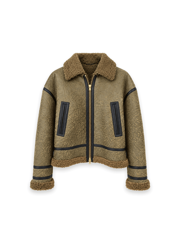 Jacke mit Shearling Besatz und Lederdetails