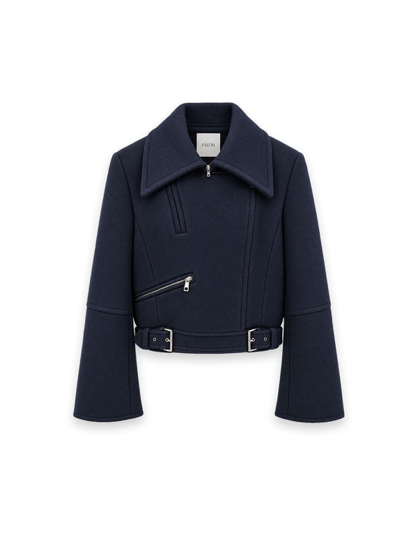 Cropped Wool Biker Jacke