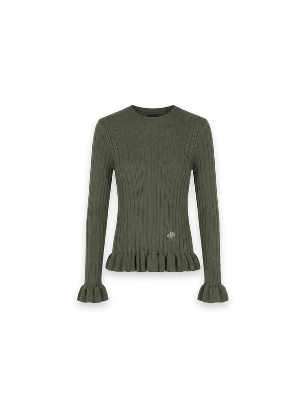 Ruffle Rib Pullover mit Volants