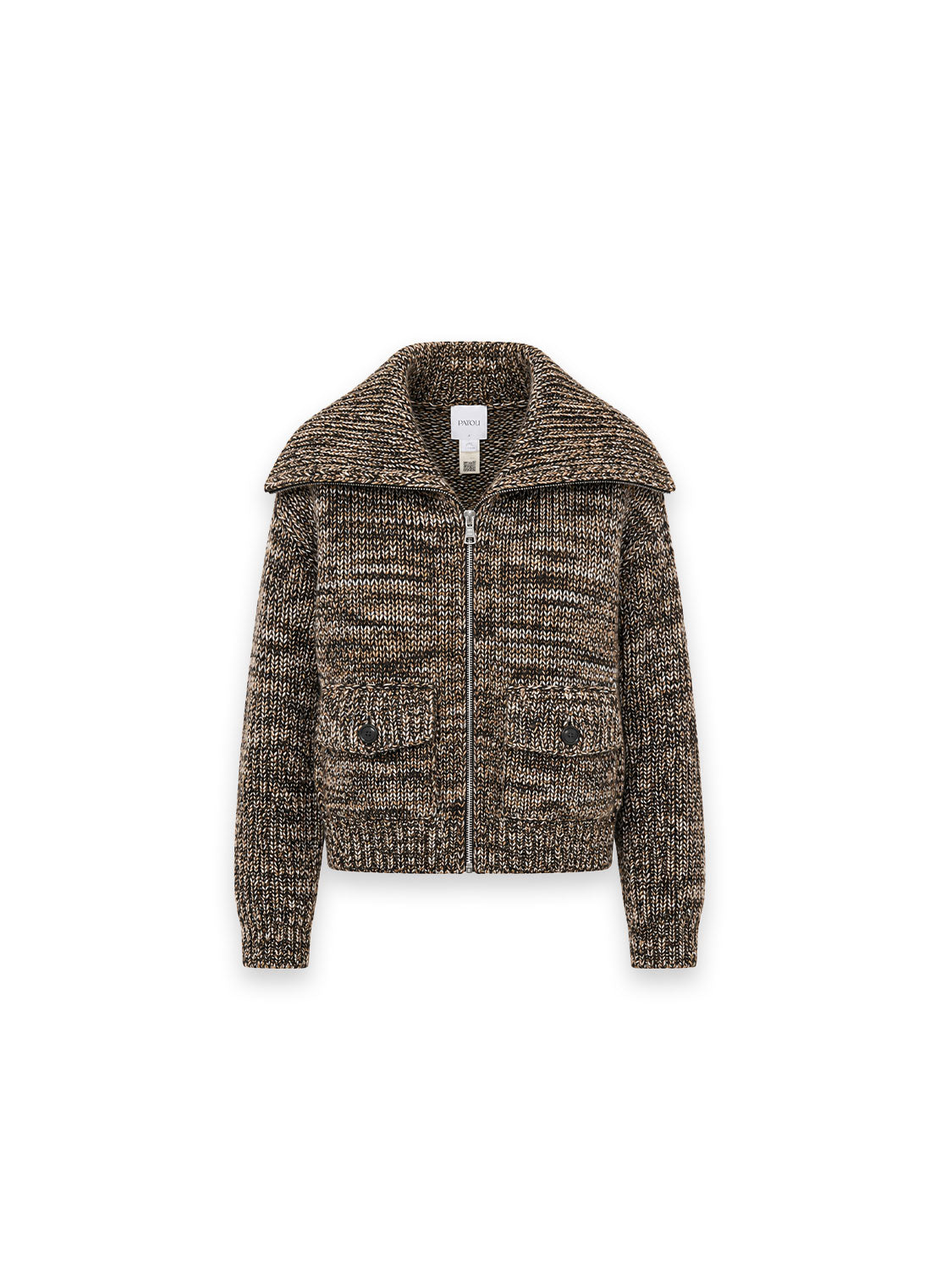 Zipped Rib Strickjacke mit großem Kragen