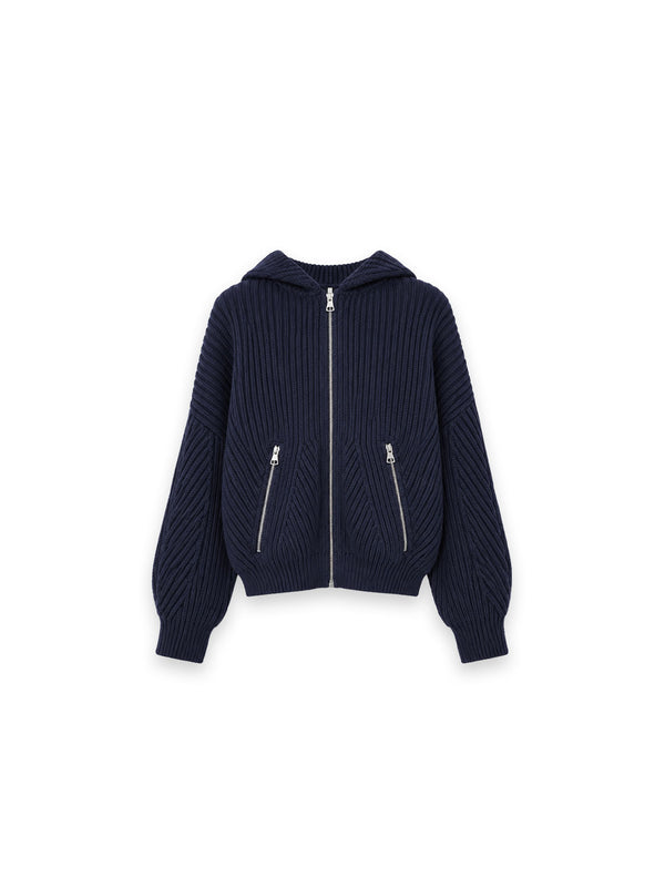 Rib Zipped Strickjacke mit grober Strickstruktur