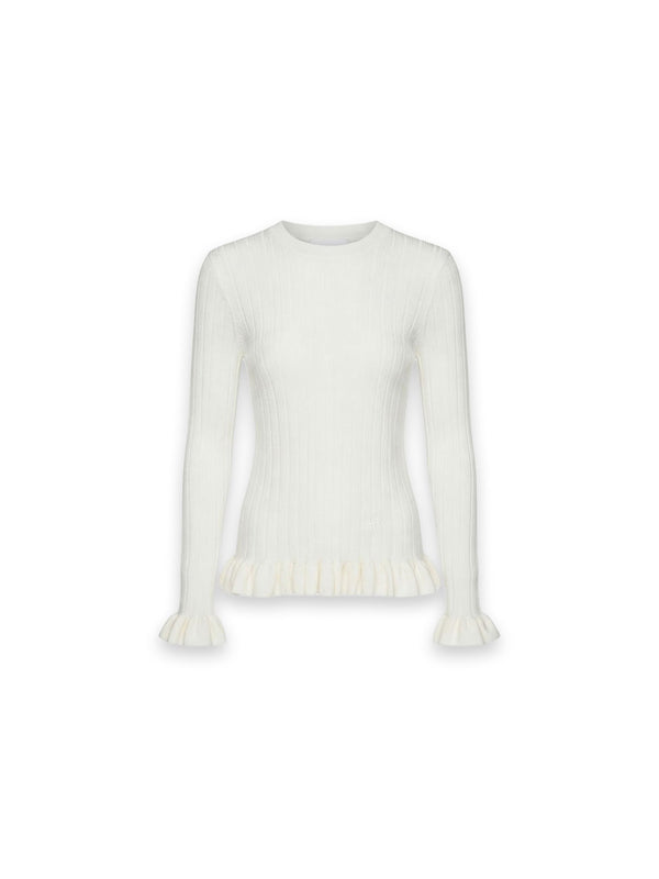 Ruffle Rib Pullover mit Volants