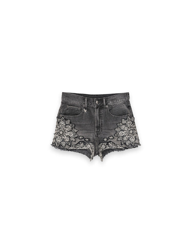 Jeansshorts mit kunstvollen Paisley Applikationen aus Baumwoll Denim