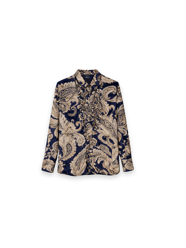 Bluse Shredded Paisley Ruffle Detail