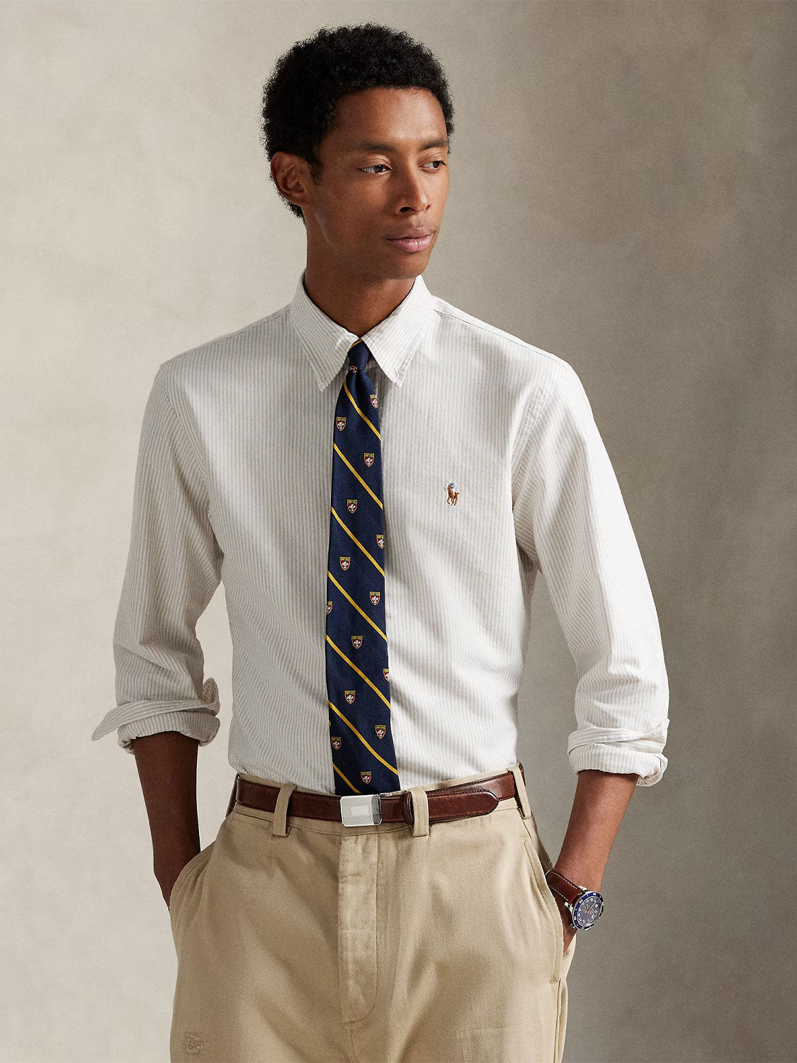Shirt with striped pattern and logo print