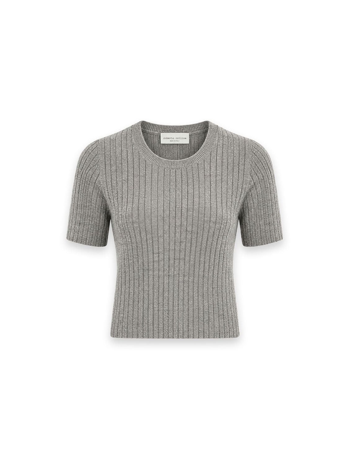 Girocollo Rippstrick T-Shirt mit feiner Strickstruktur