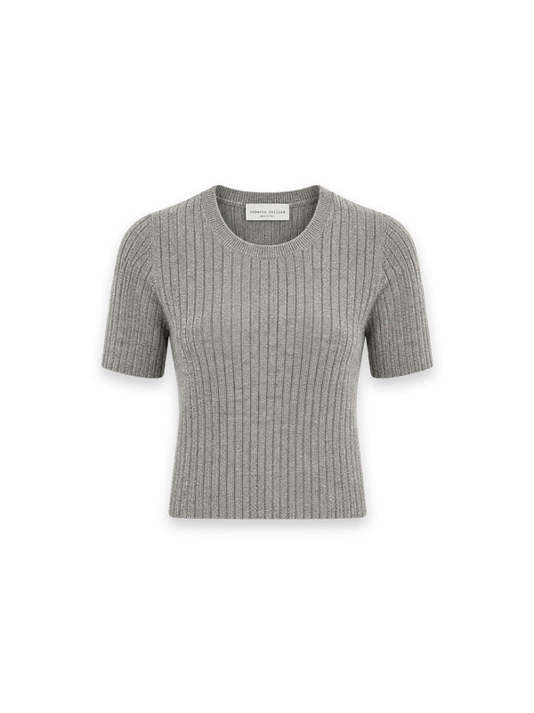 Girocollo Rippstrick T-Shirt mit feiner Strickstruktur