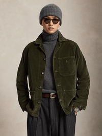 Cord-Overshirt aus Baumwolle mit aufgesetzten Taschen in Khaki