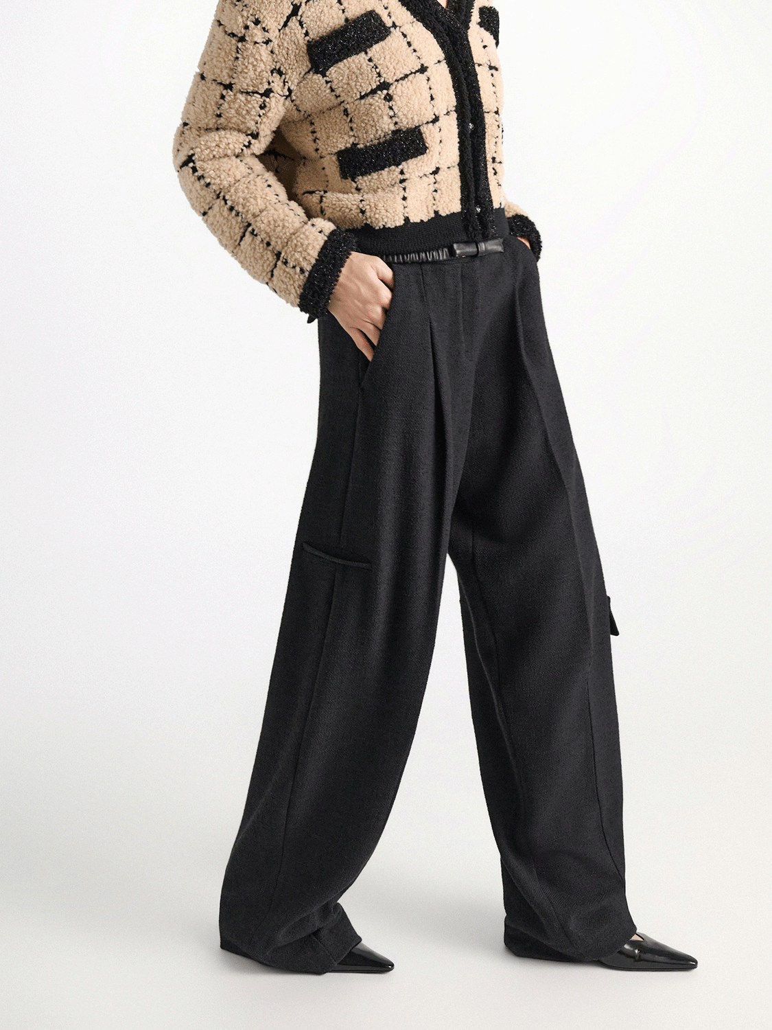 Modern Structure Bouclé-Hose im Barrel-Schnitt