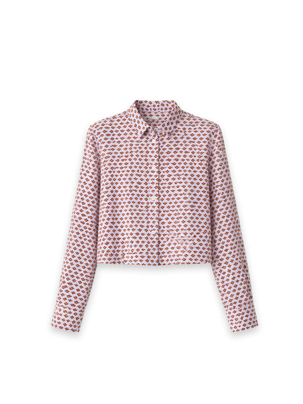 Cropped Print Blouse – Retro Hearts