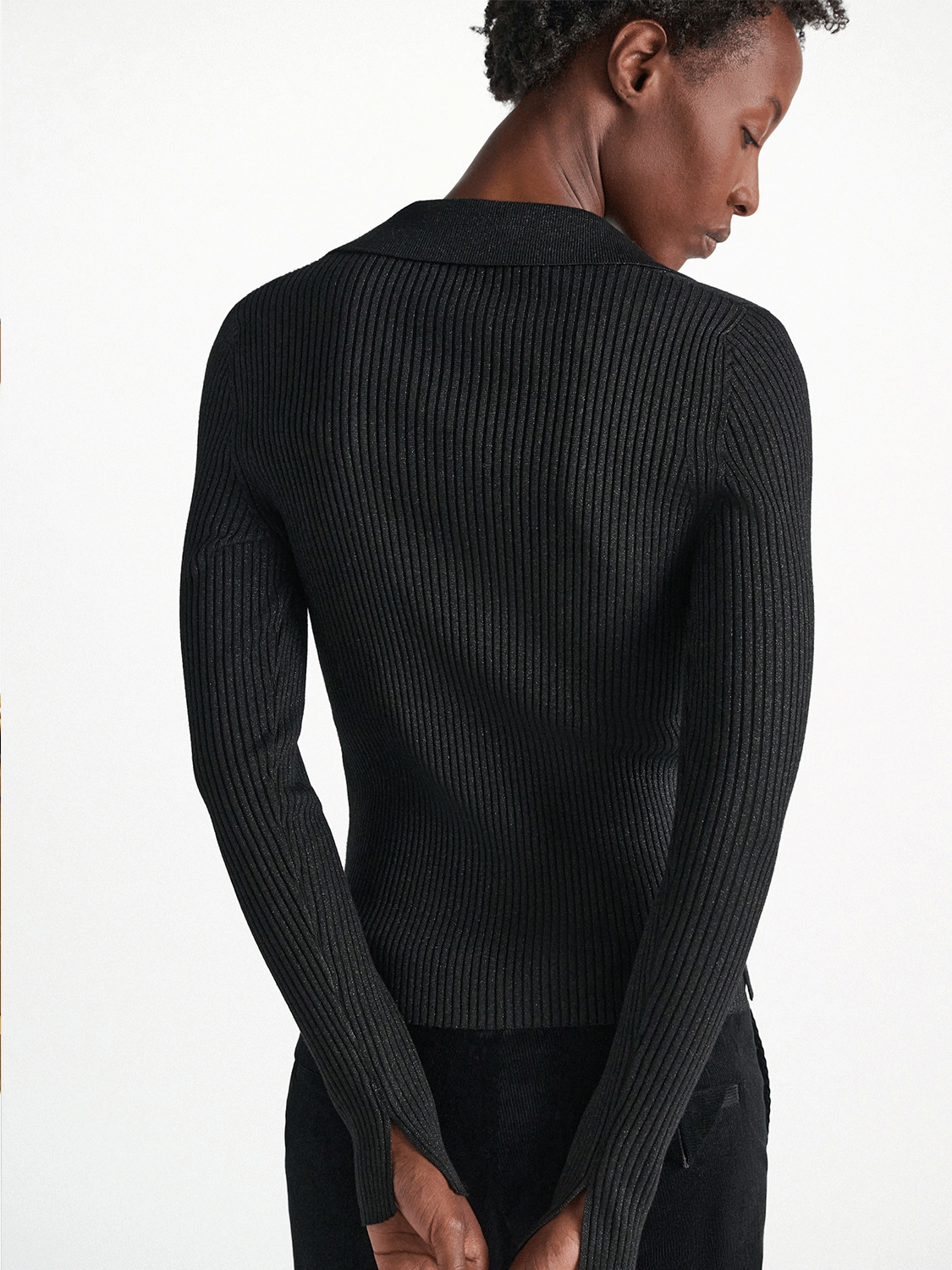 Shimmering Merino Pullover mit Polokragen und Brusttaschen