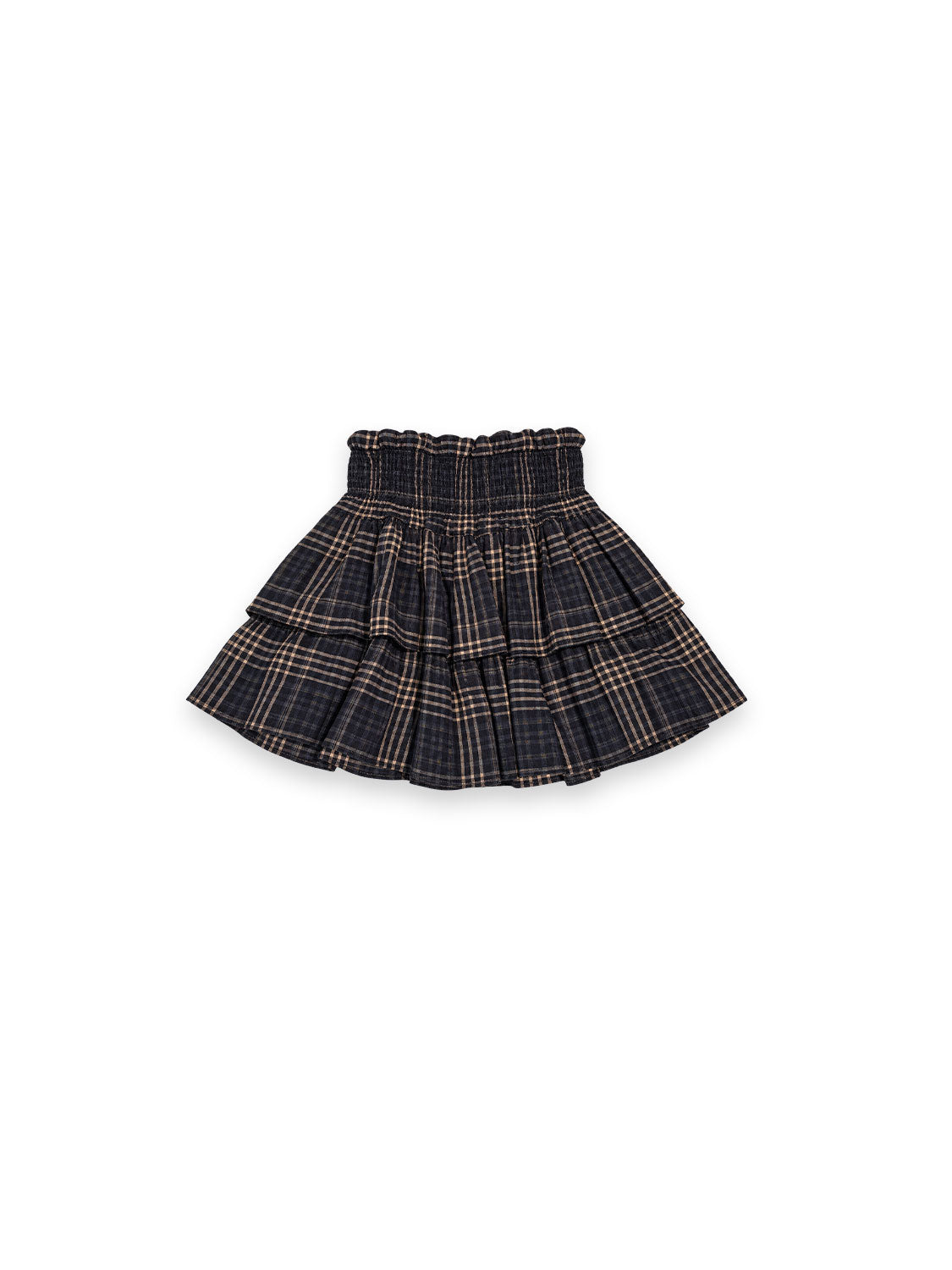 Aira Skirt – Check pattern with smocked waistband and ruffle details