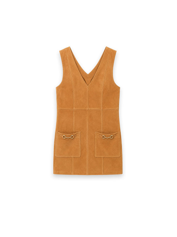 Sloane Suede Mini Kleid – Goldene Hardware-Details