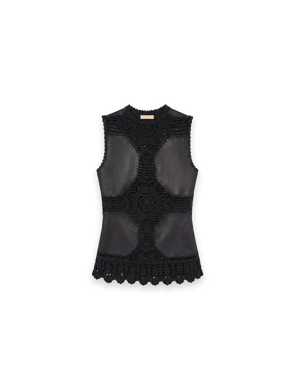 Livia Top – Leather look with intricate crochet lace details