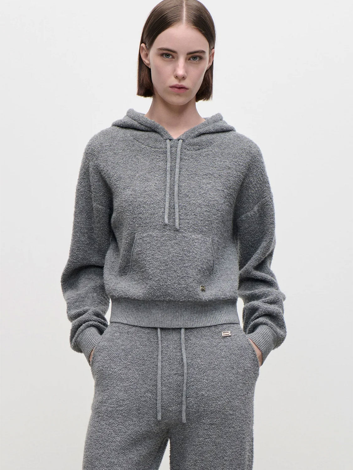 Bouclé Hoodie mit Kängurutasche