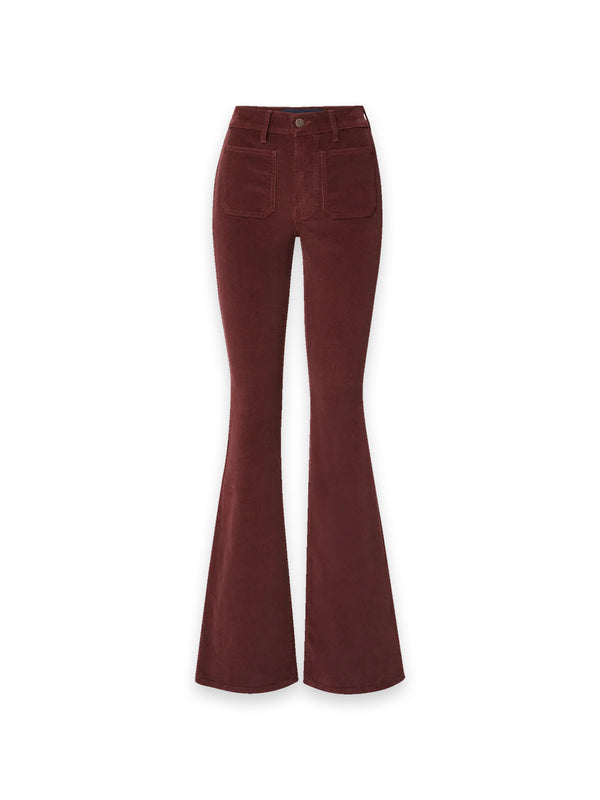 Beverly Cordhose in Bordeaux – High-Rise Skinny-Flare mit aufgesetzten Taschen
