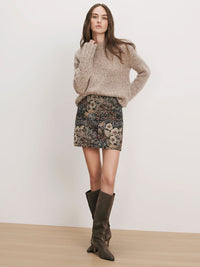 Ohemia Brokat-Minirock mit Blumenmuster – Multicolor A-Linie