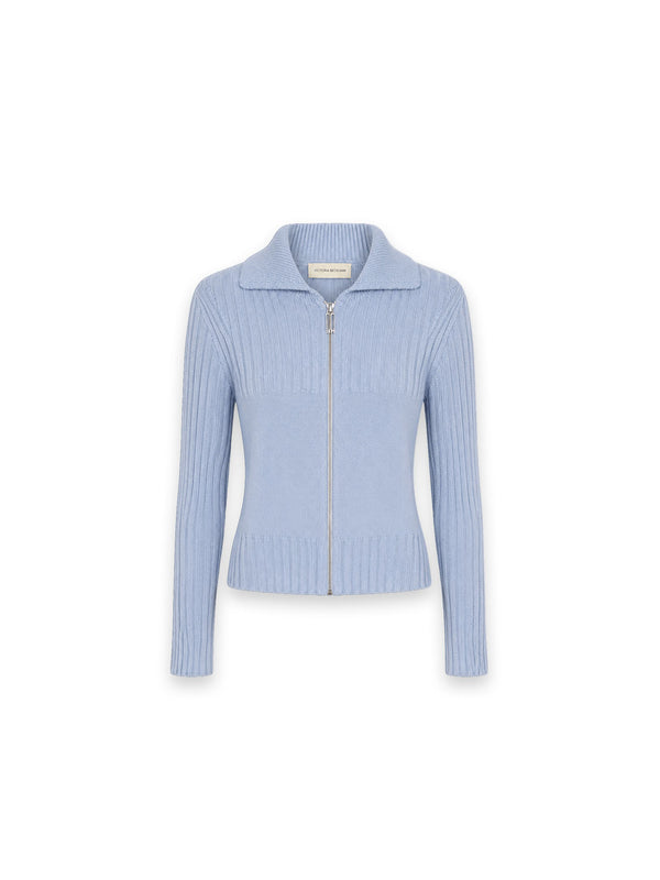 Full Zip Strickjacke – Gerippte Strickjacke mit elegantem Zipper