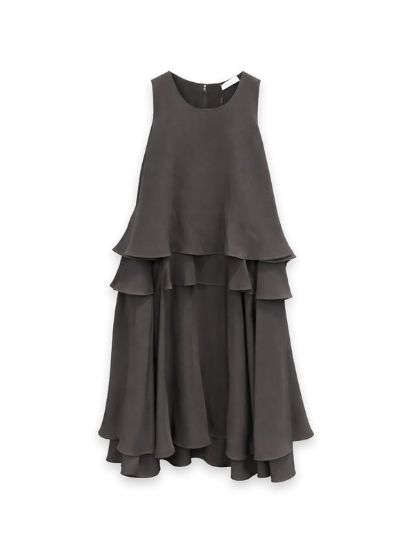 Ärmelloses Chiffonkleid mit Volants