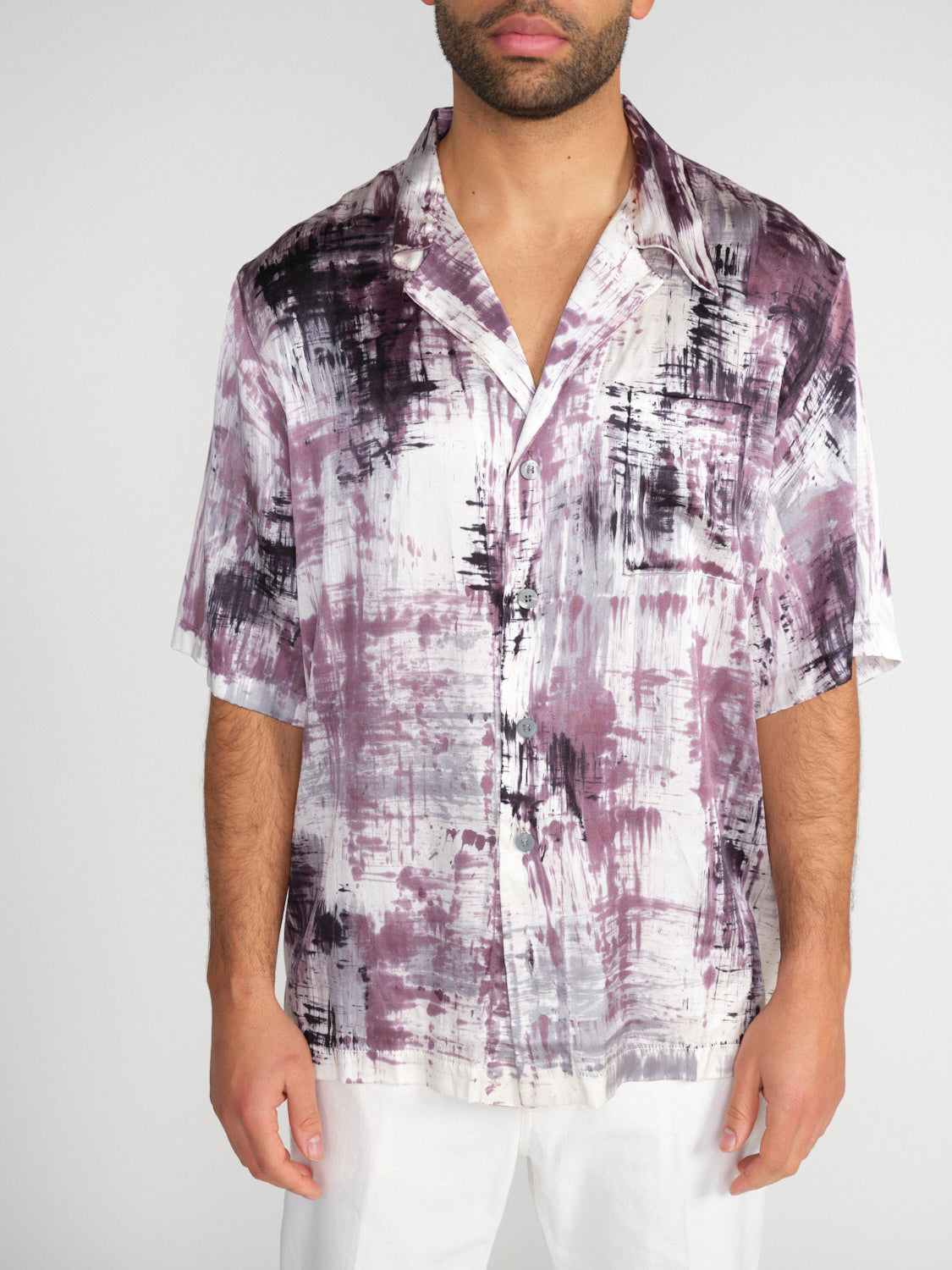 Kurzarm Seiden-Hemd mit Brushed-Effekten