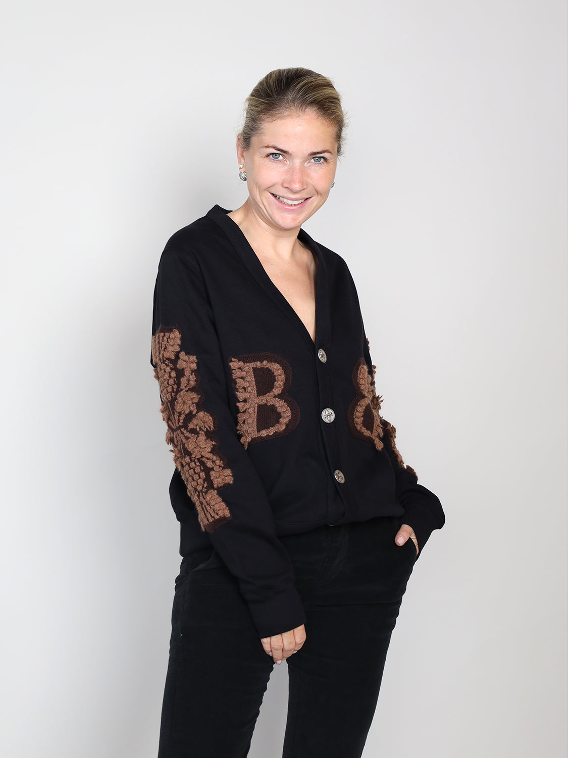 Baumwoll-Cardigan mit Kaschmir-Applikation