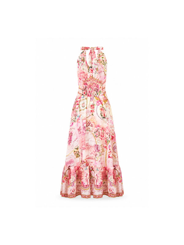 Camilla Leinen-Neckholderkleid Journal De Voyage in Rosa – Rückenansicht