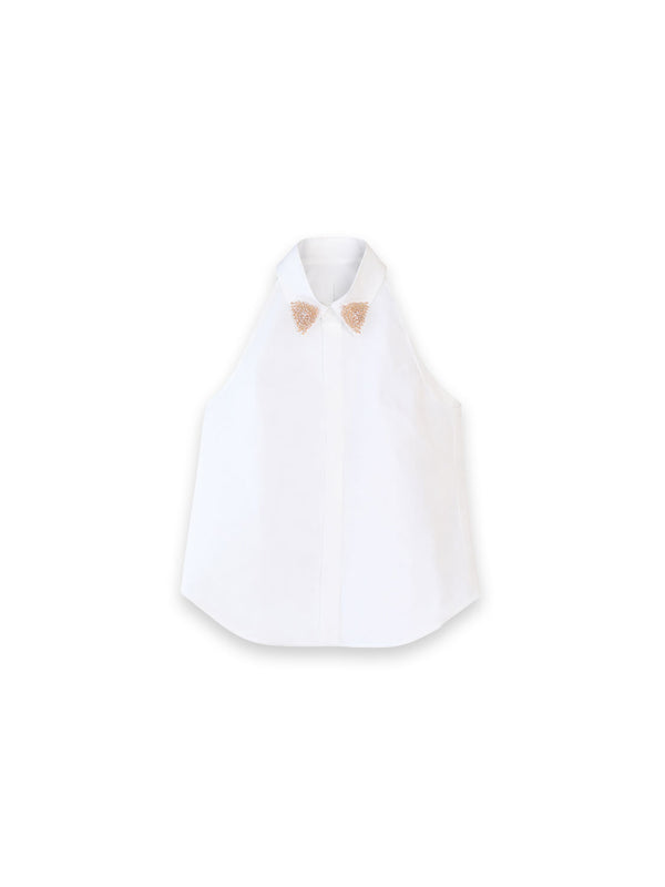 Poplin Power – Top mit besticktem Kragen