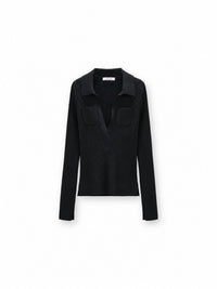 Dorothee Schumacher Shimmering Merino Pullover mit Polokragen und Brusttaschen – Vorderansicht