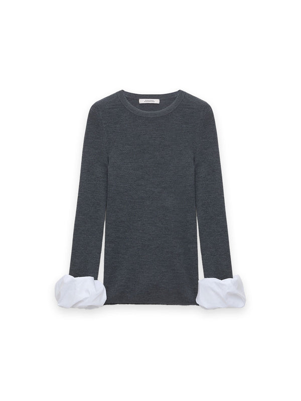 Chic Merino – Pullover mit kontrastierenden Ärmelbündchen