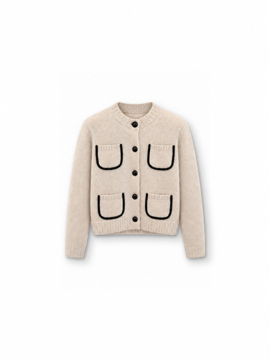 Dorothee Schumacher Fluffy Statements Cardigan in Beige – Freisteller, Vorderansicht