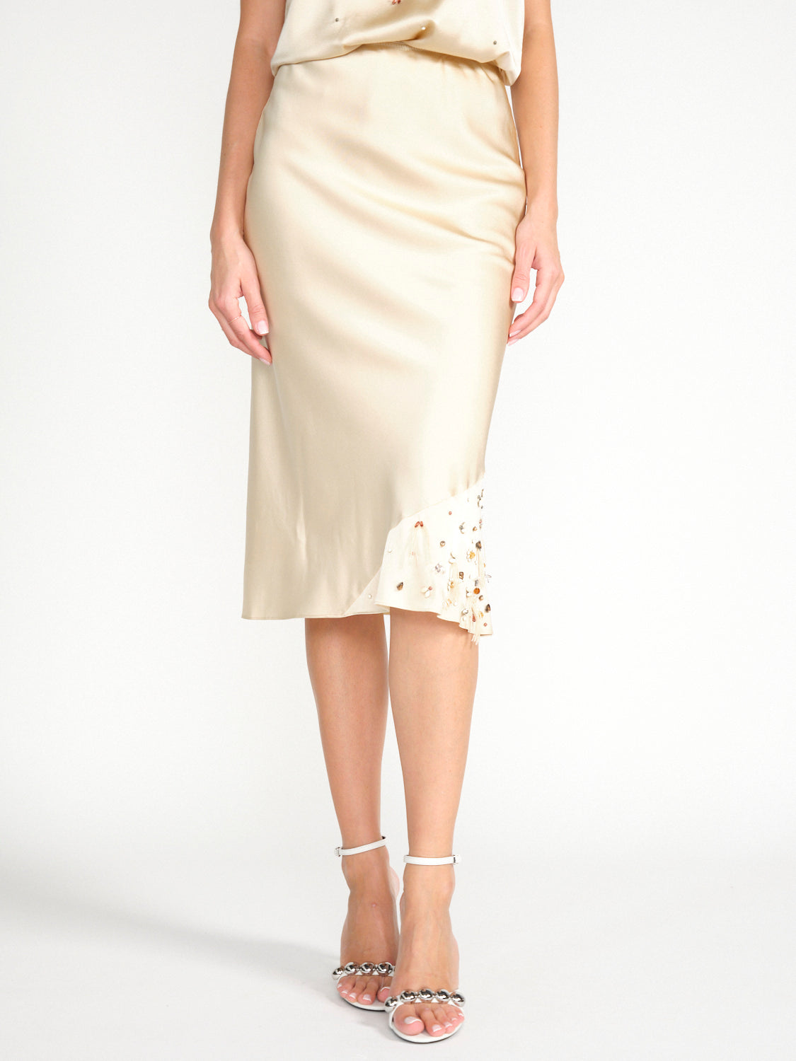 Sprakling Statements – Seiden-Midirock mit taufgestrickten Details