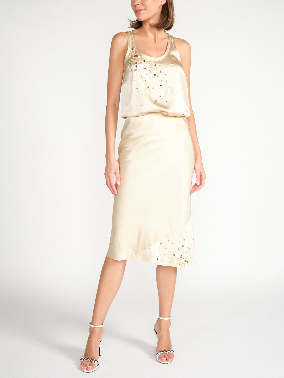 Sprakling Statements – Seiden-Midirock mit taufgestrickten Details