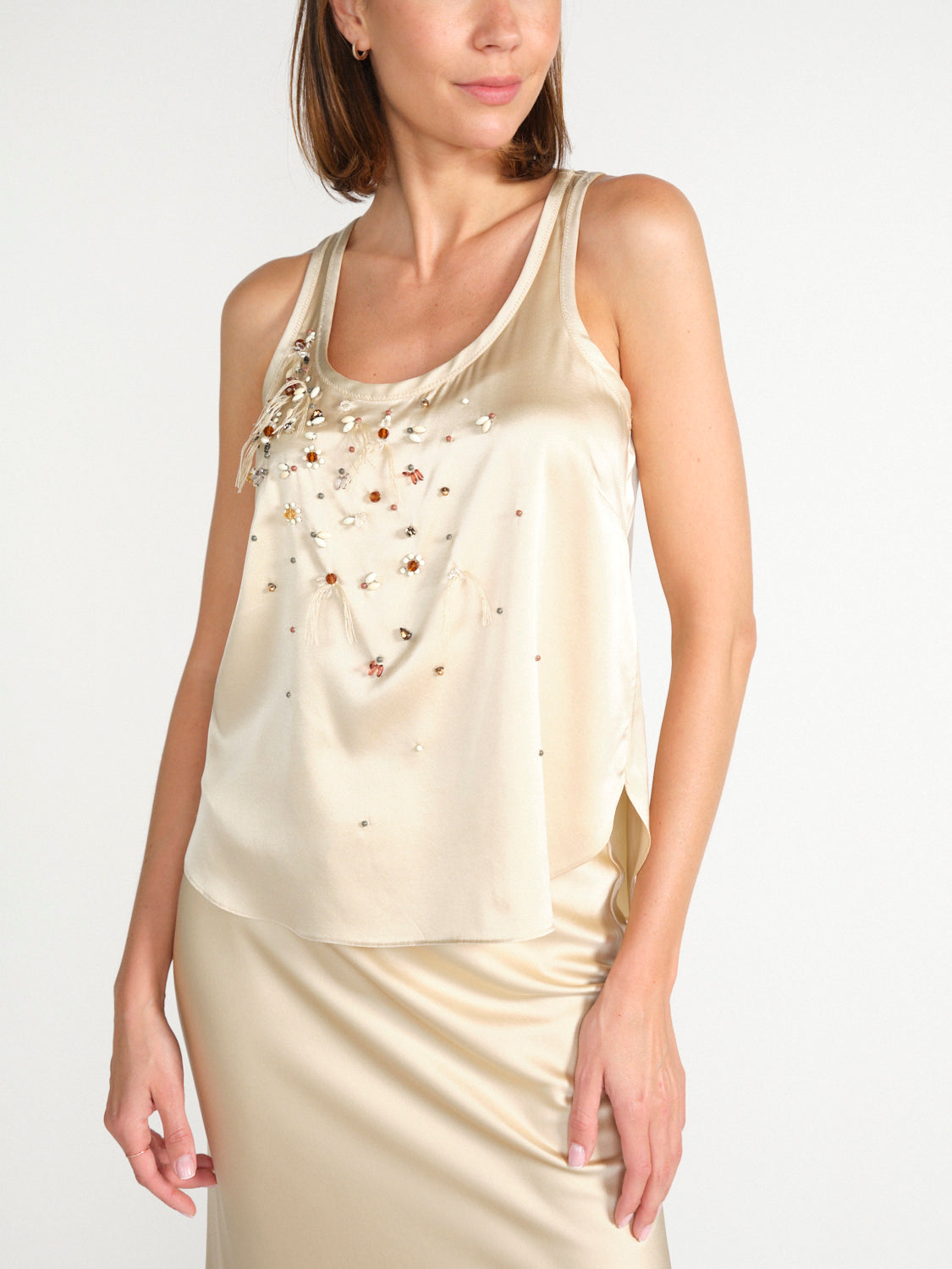 Sprakling Statements – Seiden-Bluse mit taufgestrickten Details