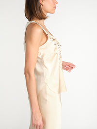 Sprakling Statements – Seiden-Bluse mit taufgestrickten Details