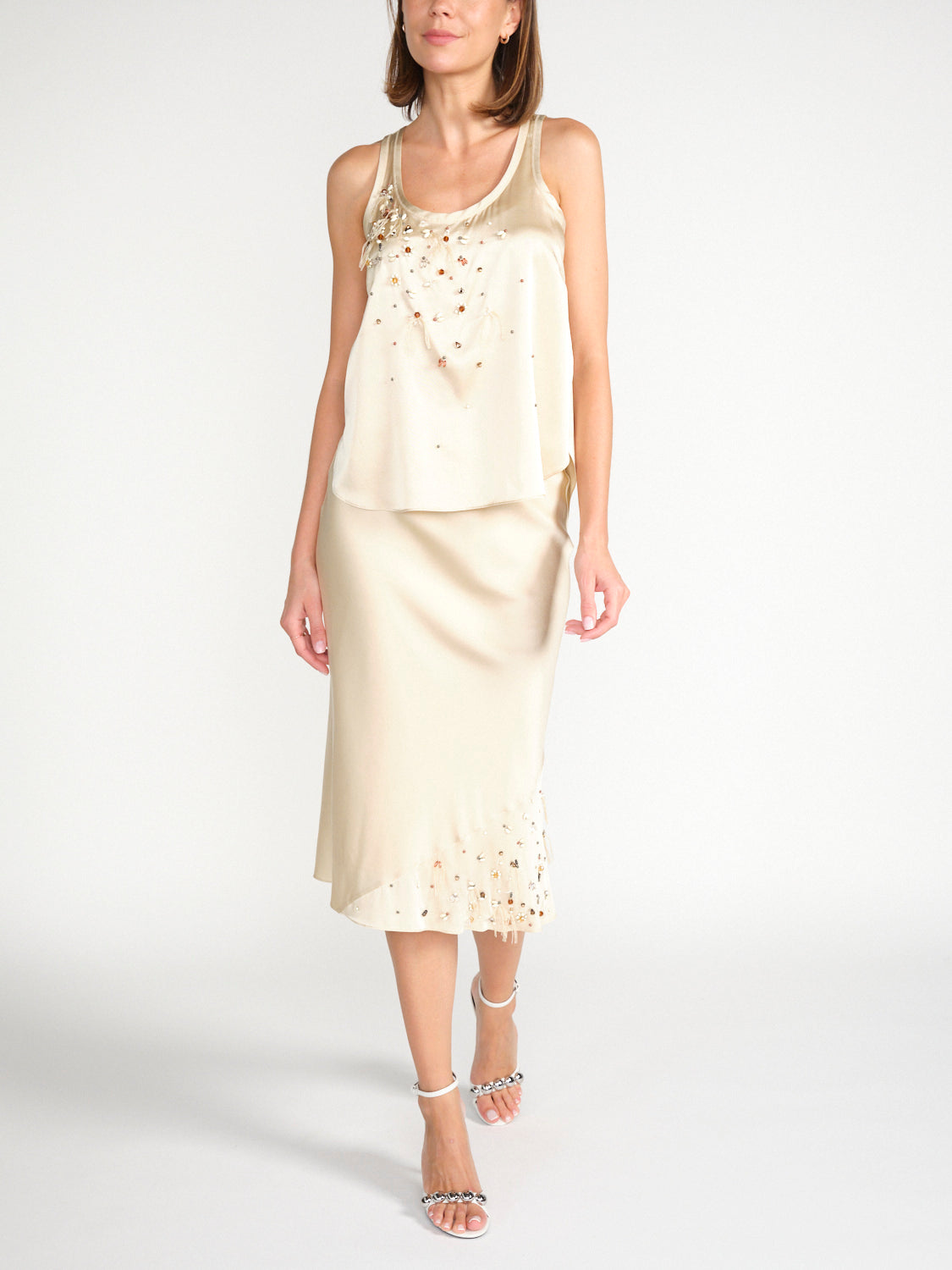 Sprakling Statements – Seiden-Bluse mit taufgestrickten Details