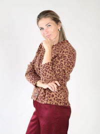 Cashmere-Strickjacke mit Leo-Print