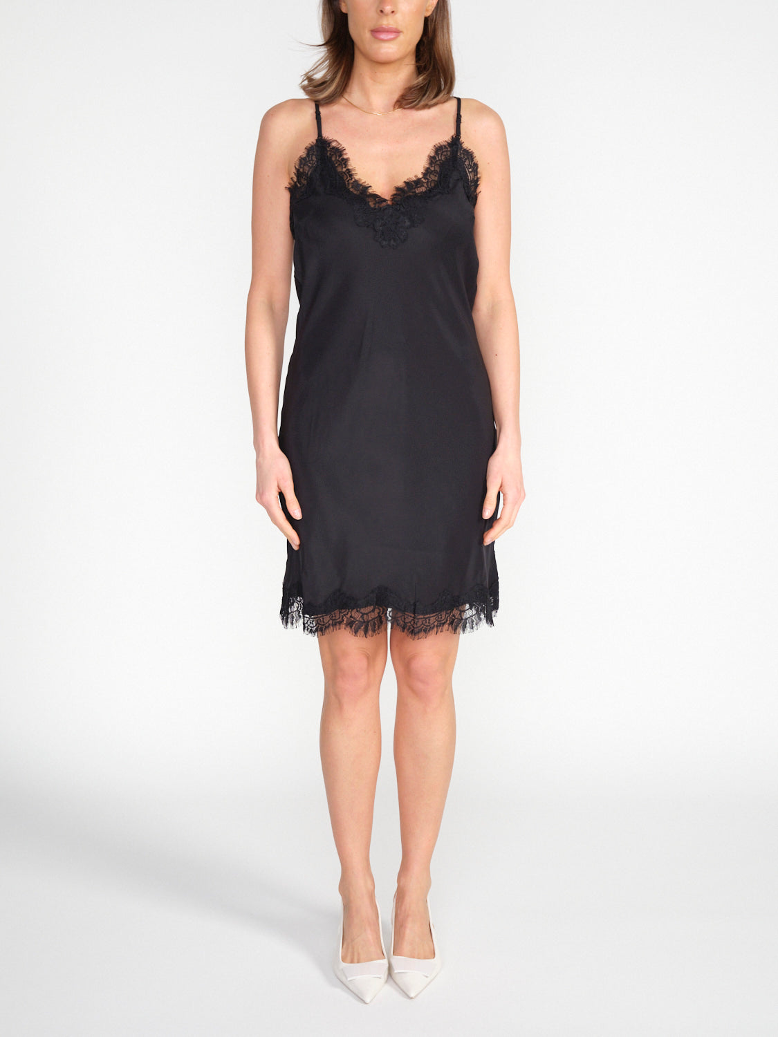Razer – Seiden-Minikleid mit Spitzen-Details  