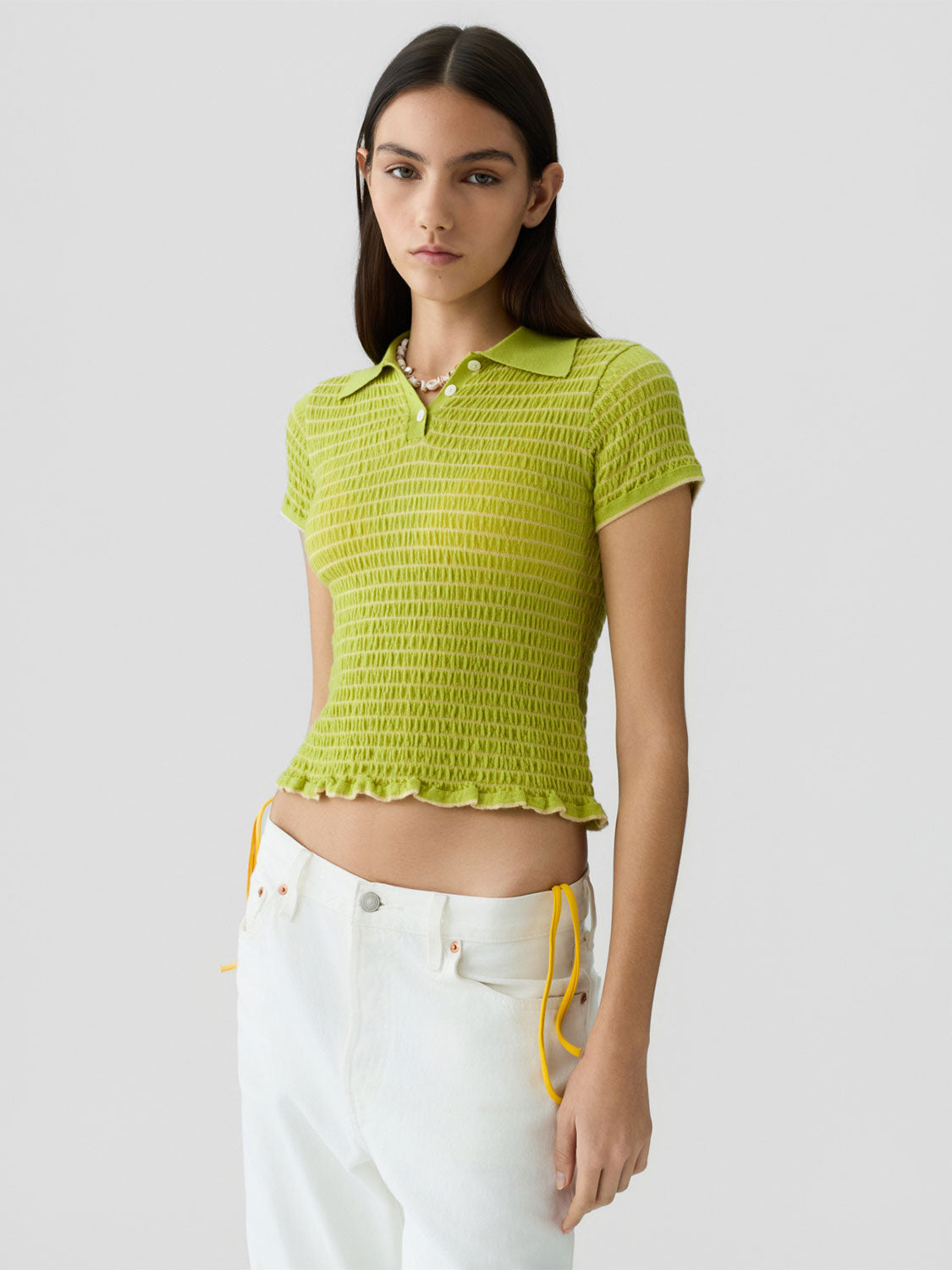 Smocked Polo T-Shirt mit Kragen
