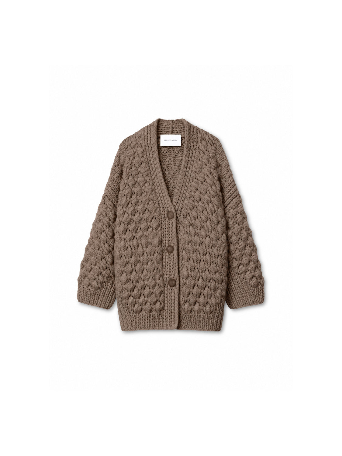 Iris von Arnim Loreli Handstrickjacke in Taupe – Herstelleransicht