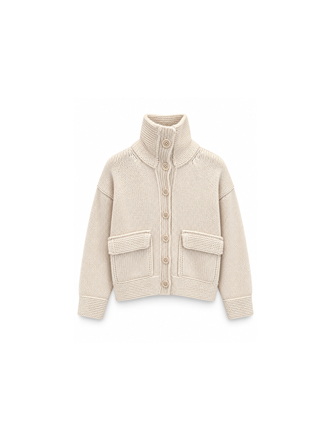 Iris von Arnim Pemira – Kaschmir-Strickjacke mit Stehkragen und aufgesetzten Taschen in Creme