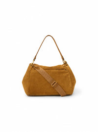 Isabel Marant Chany XL Schultertasche aus Veloursleder mit Nieten – Rückansicht mit Canvas-Schulterriemen