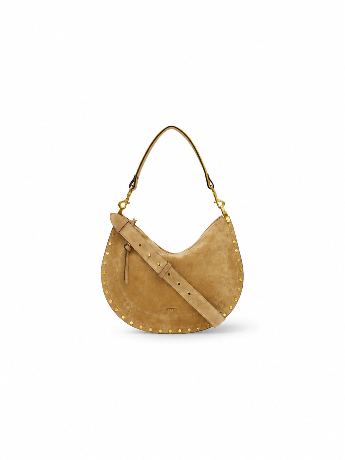 Isabel Marant Oskan Soft Zip Veloursledertasche mit Nieten – Vorderansicht
